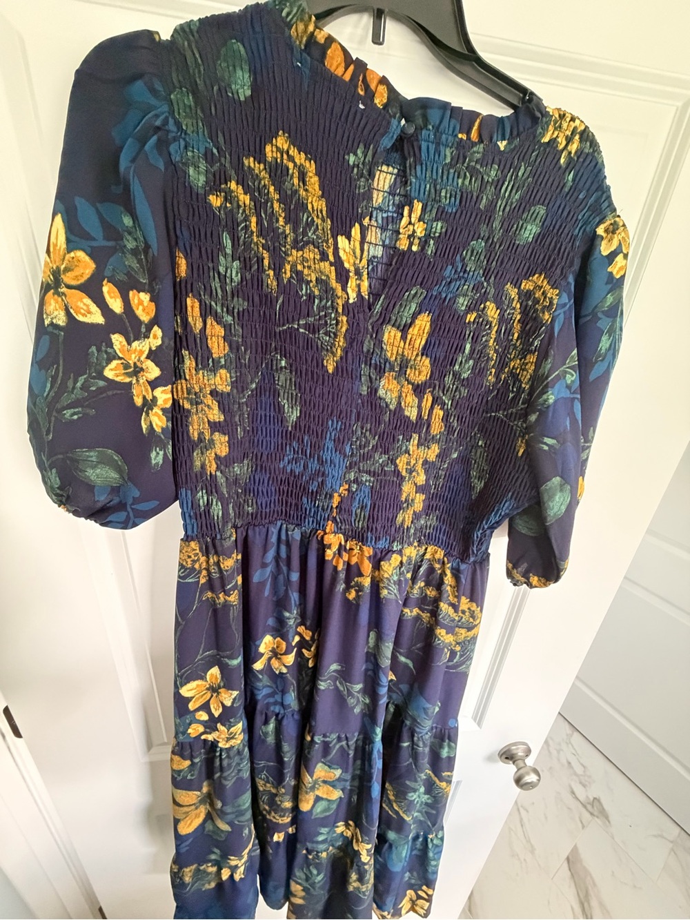 Baltic Born Women's Navy Floral Tiered Smocked Midi Dress - Yellow Floral - Picture 2 of 3